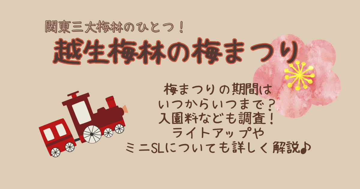 越生梅林　梅まつり　期間　いつからいつまで　営業時間　入園料　ライトアップ　料金　ミニSL　イベント概要